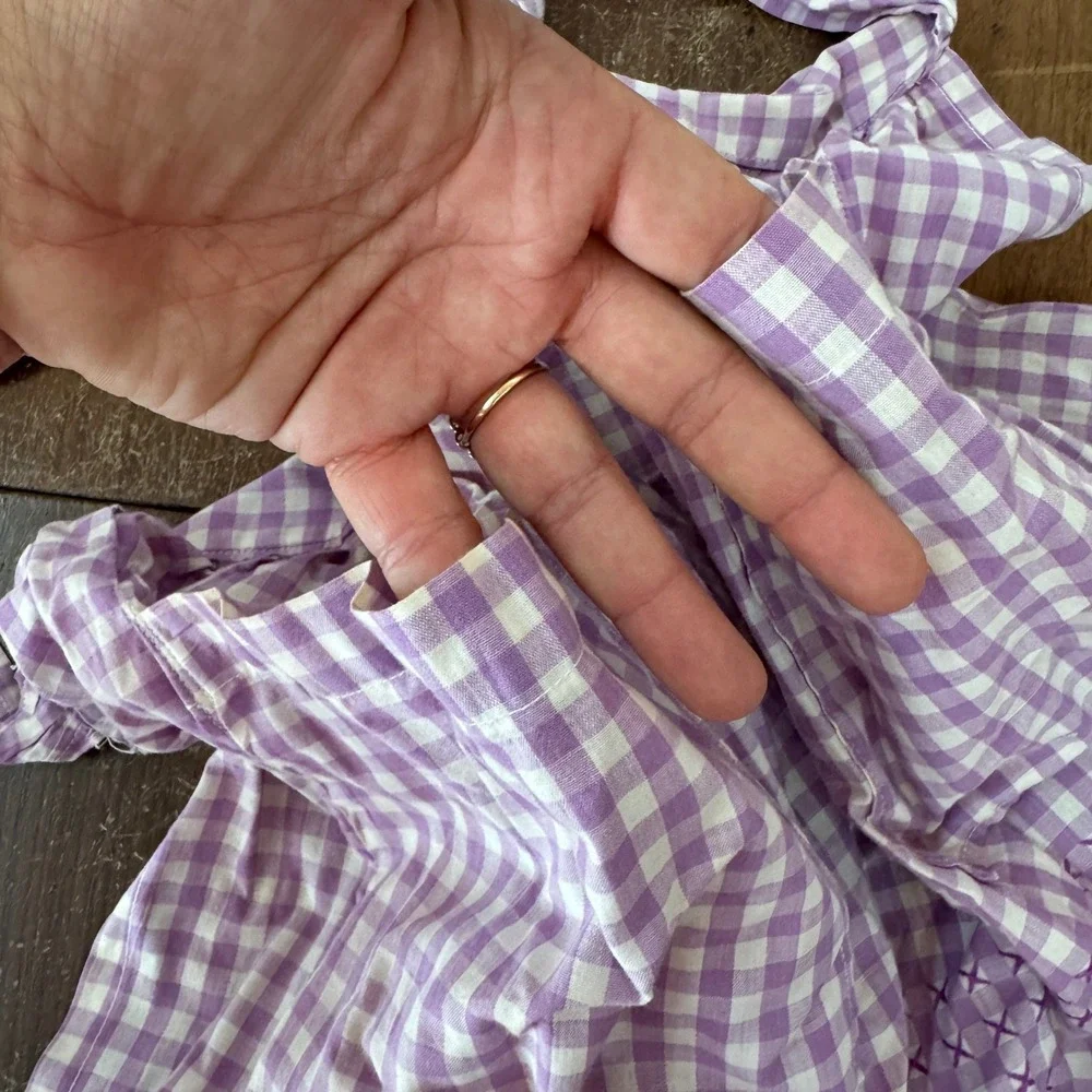 Vintage Purple Gingham Half Apron Hand Embroidered‎ Chicken Scratch Cross Stitch